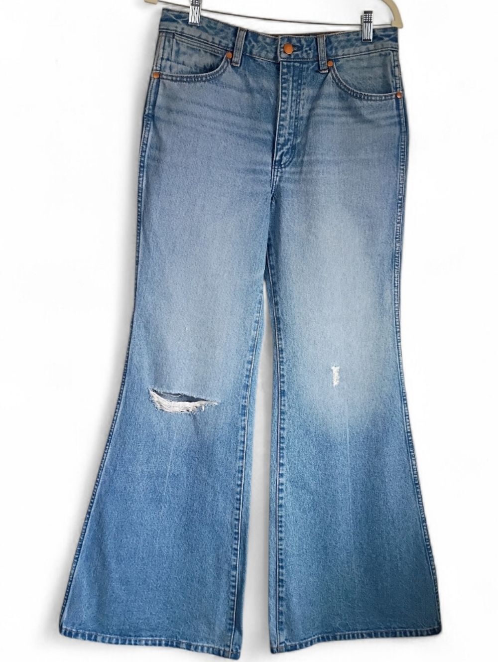 Women’s Light Blue Flared Distressed Jeans